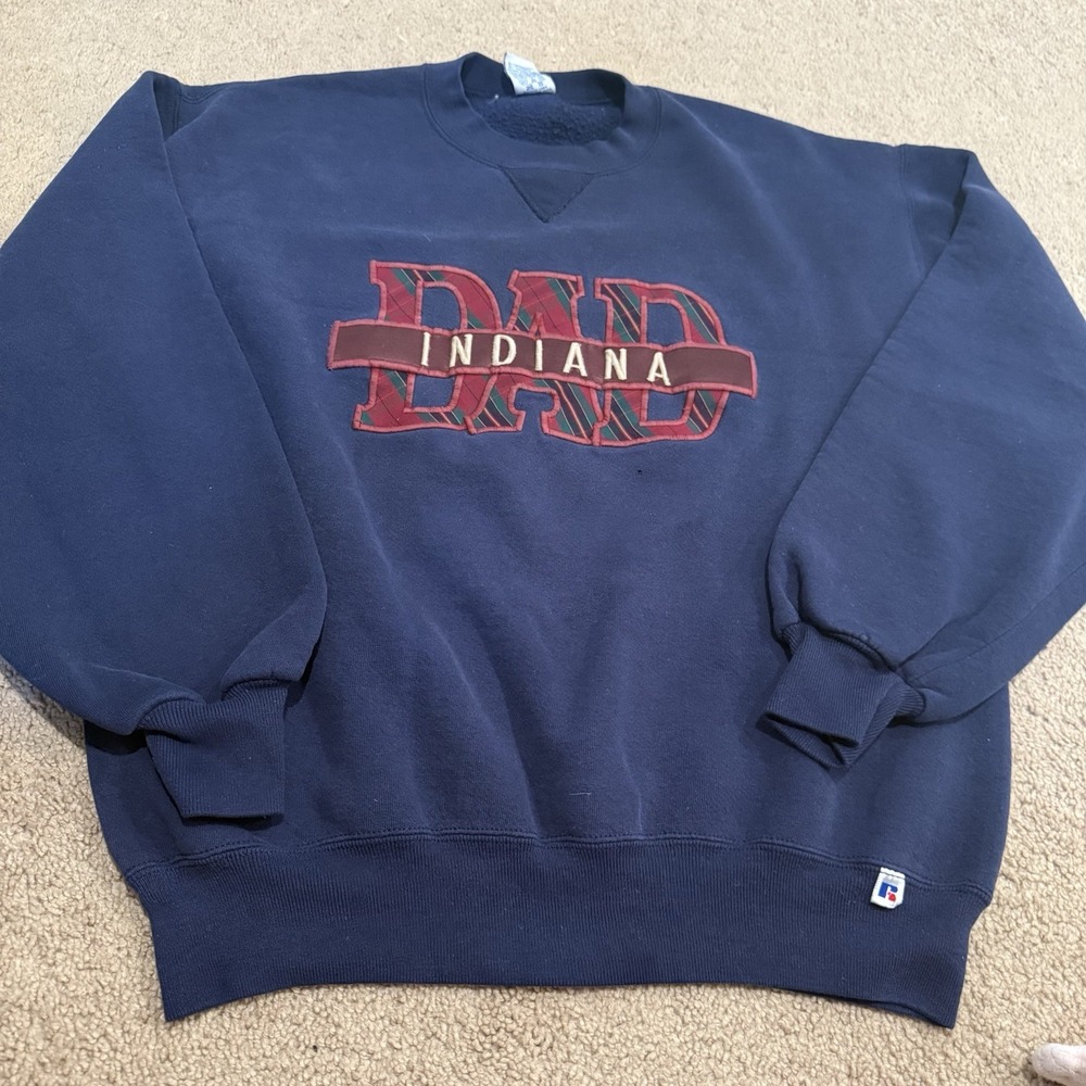 Indiana University Dad Embroidered Crewneck Sweatshirt L Russell USA Made Navy